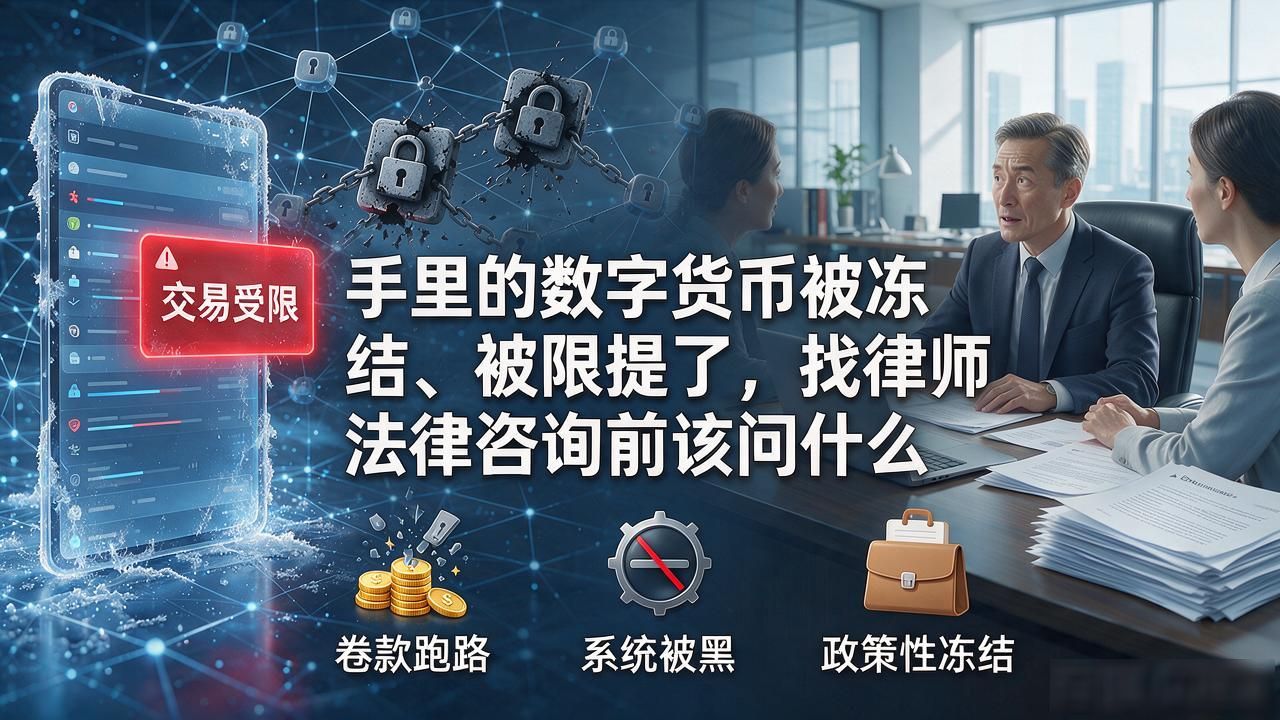 手里的数字货币被冻结、被限提了，找律师法律咨询前该问什么